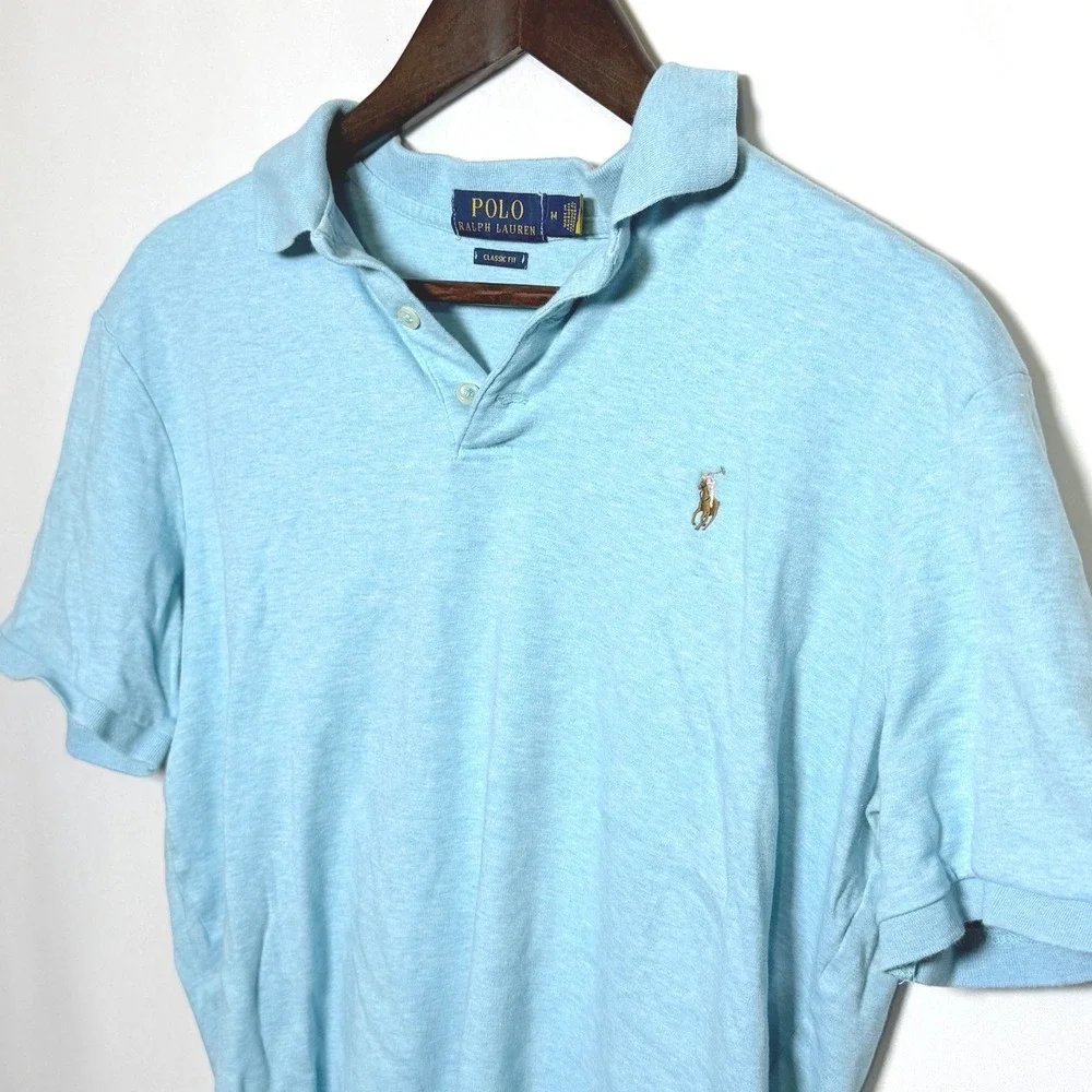 Polo Ralph Lauren Mens Classic Fit Short Sleeve Polo Shirt Light Blue Heather M